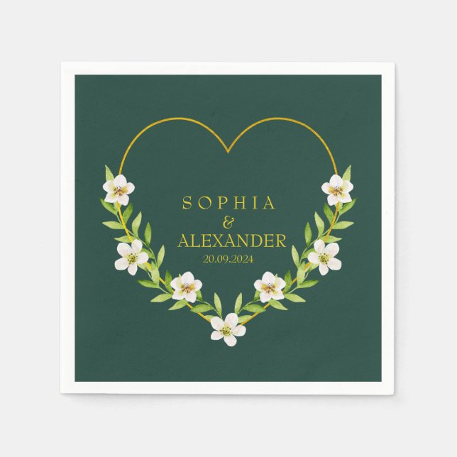 Romantic Floral Heart Wedding Customizable Napkin (Front)