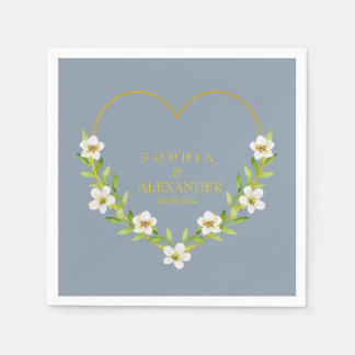 Romantic Floral Heart Wedding Customizable Napkin
