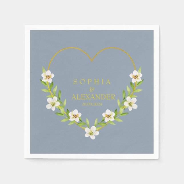 Romantic Floral Heart Wedding Customizable Napkin (Front)