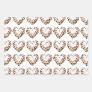 Romantic Floral Hearts, Boho Neon Wolf, Valentine  Wrapping Paper Sheet