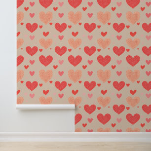 Romantic Floral Hearts Seamless Pattern Wallpaper