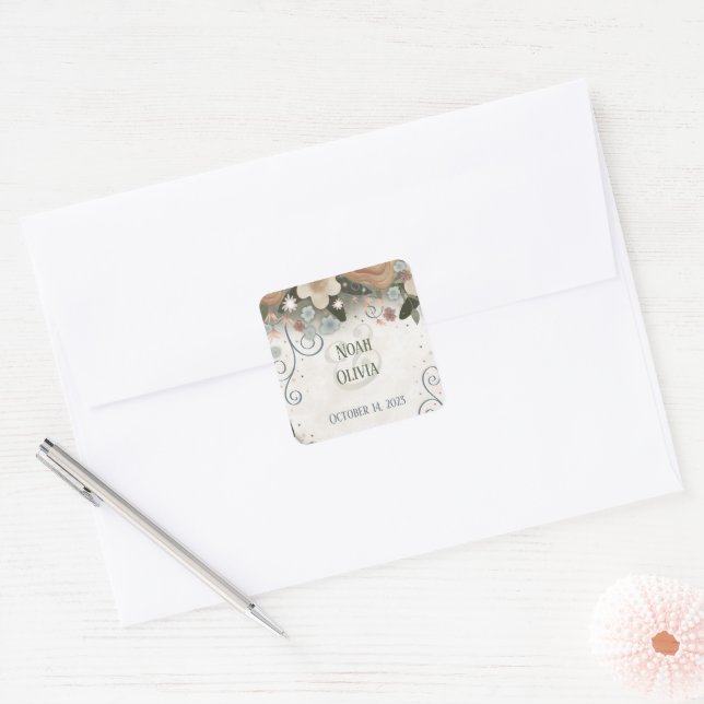 Romantic Floral Inspirivity Wedding Elegant Square Sticker (Envelope)