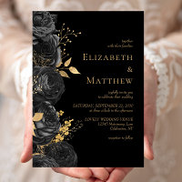Romantic Floral Jet Black Gold Wedding