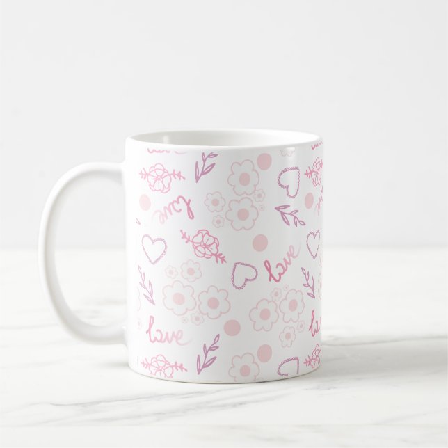 Romantic Floral Love Pattern Coffee Mug (Left)