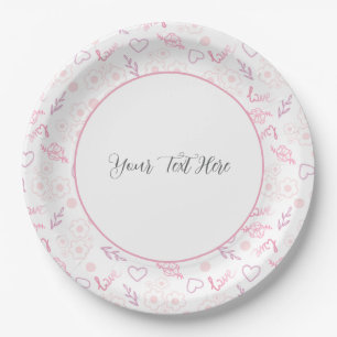 Romantic Floral Love Pattern Paper Plate