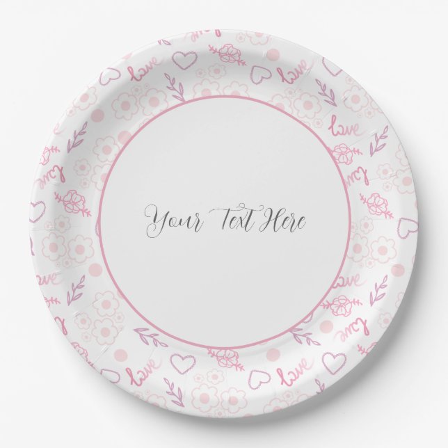 Romantic Floral Love Pattern Paper Plate (Front)