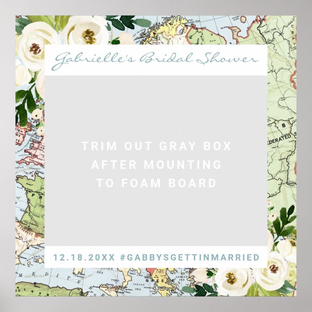 Romantic Floral Map Travel Theme Photo Booth Prop Poster (Front)
