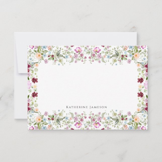 Romantic Floral Monogram Notecard (Front)