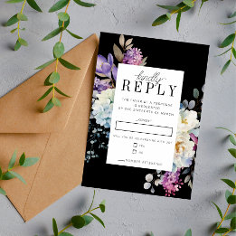 Romantic Floral Moody Dark Flowers Wedding RSVP Card