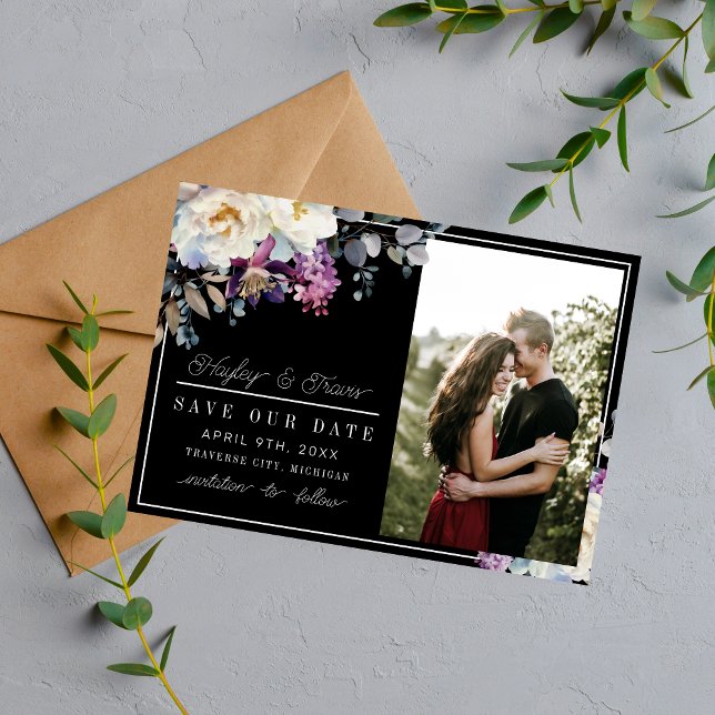 Romantic Floral Moody Dark Flowers Wedding Save The Date (Creator Uploaded)