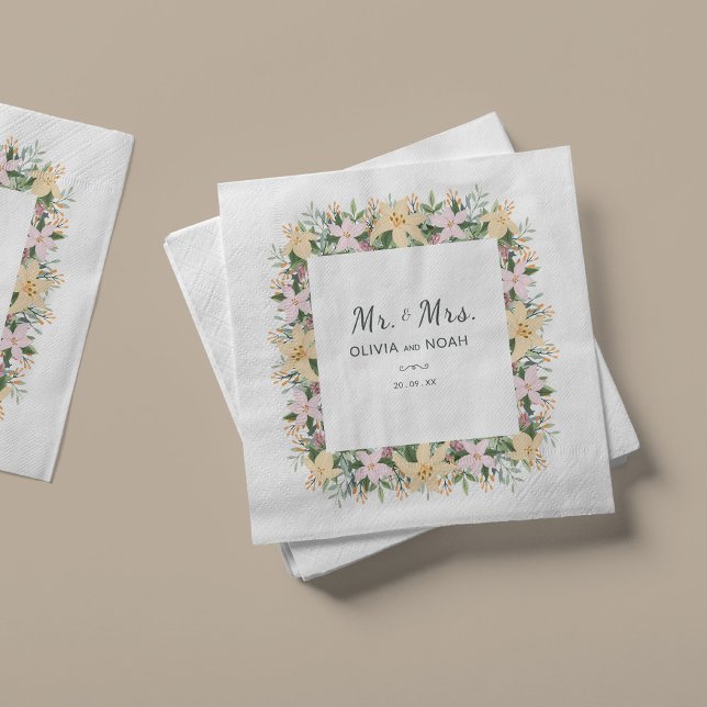 Romantic Floral Mr and Mrs Wedding Napkin (Creator Uploaded)