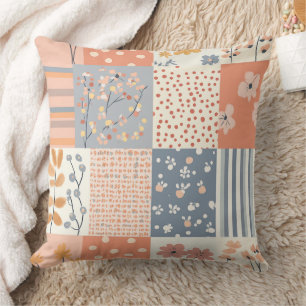Romantic Floral Patchwork in Blush Pink and Ivory Throw Pillow