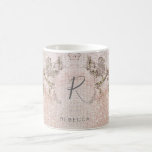 Romantic Floral Pattern Monogram Coffee Mug<br><div class="desc">Design features a romantic floral pattern over a vintage-like pale blush-pink pattern.  Easily customize Name and monogram of choice.  Ideal gift and keepsake idea for the bridesmaid,  maid of honour,  wedding party,  engagement,  and more.</div>