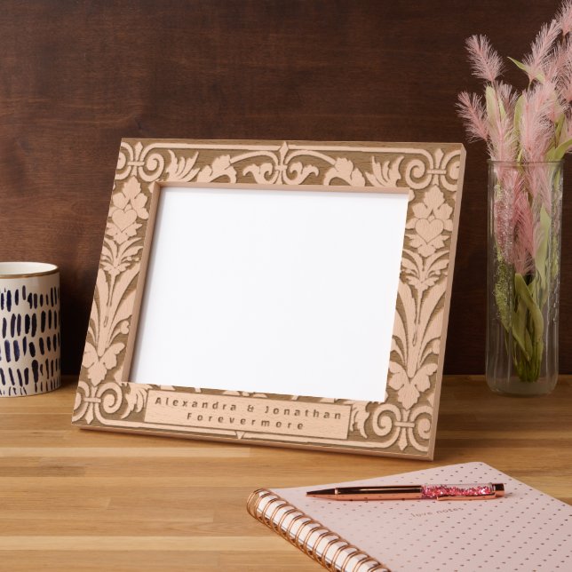 Romantic Floral Pattern Newlywed Wedding   Etched Frames (Left)