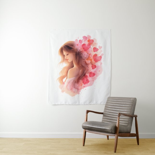 Romantic Floral Portrait Soft Valentine Love Art Tapestry (In Situ)