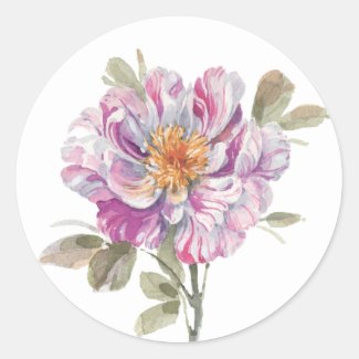 Romantic Floral Purple Watercolor Classic Round Sticker