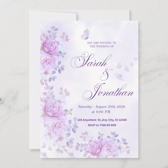 💐Romantic Floral Purple Wedding Invitation (Devant)
