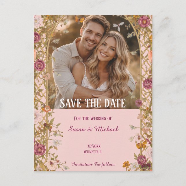 Romantic Floral Save the Date Announcement Postcard (Front)
