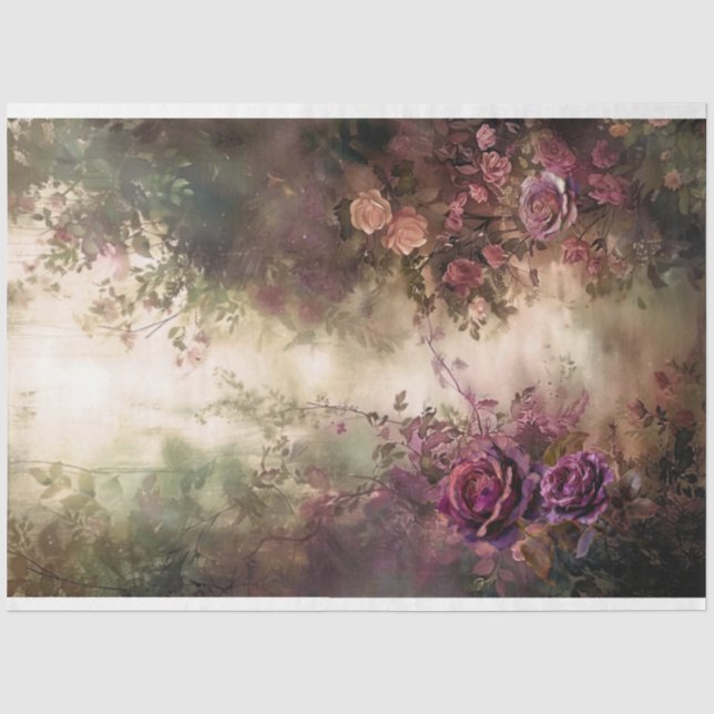 Romantic Floral, Scene, Burgundy Wine & Green Tissue Paper (Front)