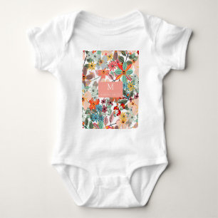 Romantic Floral soft Pink Green peach  Classic  Baby Bodysuit