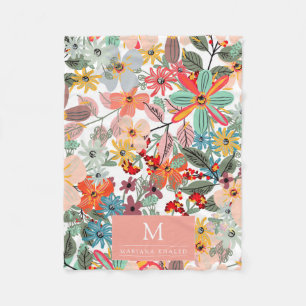 Romantic Floral soft Pink Green peach Classic Fleece Blanket