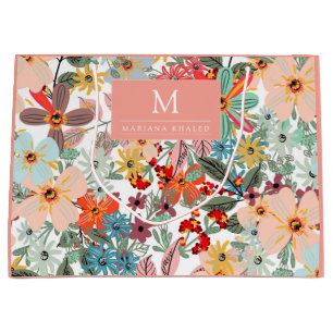 Romantic Floral soft Pink Green peach  Classic   Large Gift Bag