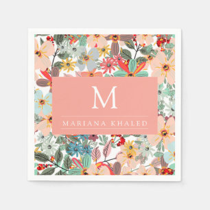 Romantic Floral soft Pink Green peach Classic Napkin