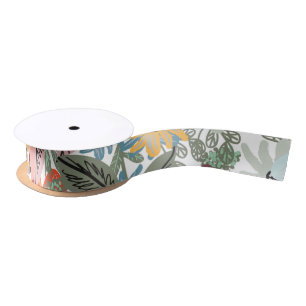 Romantic Floral soft Pink Green peach Classic Satin Ribbon