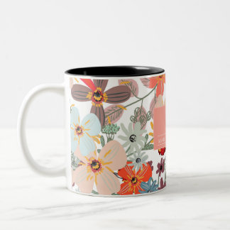 Romantic Floral soft Pink Green peach Classic Two-Tone Coffee Mug