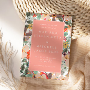 Romantic Floral soft Pink Green peach Invitation Postcard