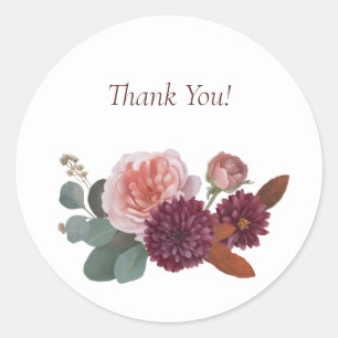 Romantic Floral Thank You Classic Round Sticker