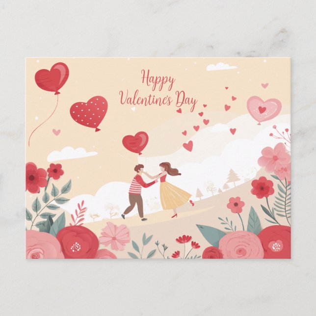 Romantic Floral Valentine's Day Postcard (Front)