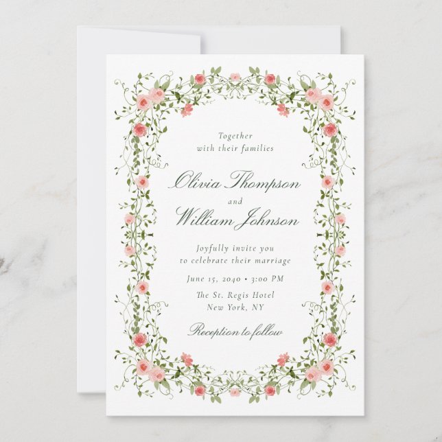 Romantic Floral Vine Frame Wedding Invitation (Devant)