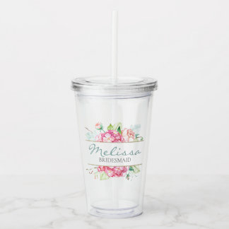 Romantic Floral Watercolor Bridesmaid Gift Acrylic Tumbler