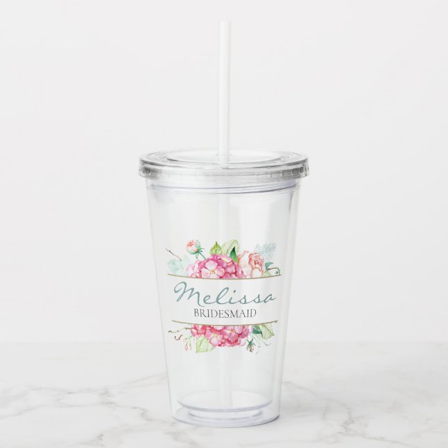 Romantic Floral Watercolor Bridesmaid Gift Acrylic Tumbler (Front)