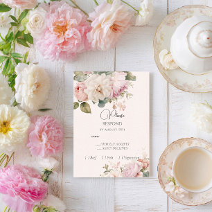  Romantic floral watercolor roses wedding RSVP Card