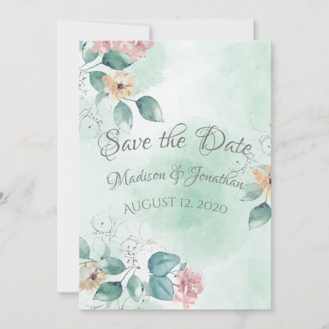 Romantic Floral Watercolor Script Save The Date (Front)