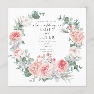 Romantic Floral Watercolor Wreath Wedding Invitati Invitation