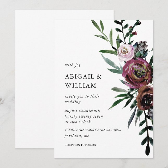 Romantic Floral Wedding Invitation (Front/Back)
