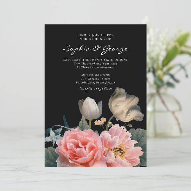 Romantic Floral Wedding Invitation Card (Standing Front)