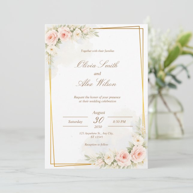 Romantic Floral Wedding Invitation Dusty Blush Peo (Standing Front)