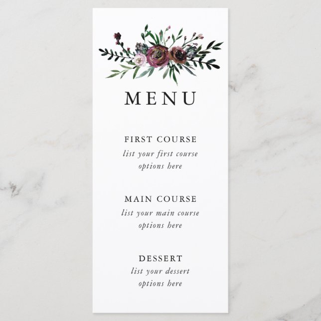 Romantic Floral Wedding Menu Card (Front)