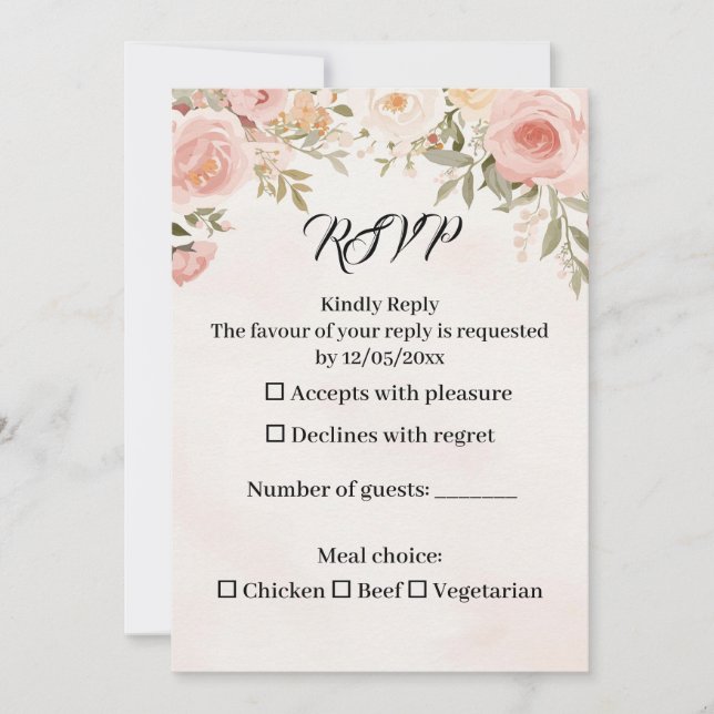 Romantic Floral  Wedding RSVP Card (Front)