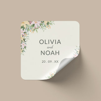 Romantic floral wedding square sticker