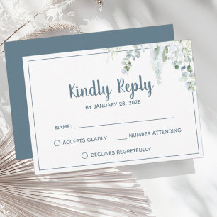 Romantic floral white gentle flowers grey wedding RSVP card