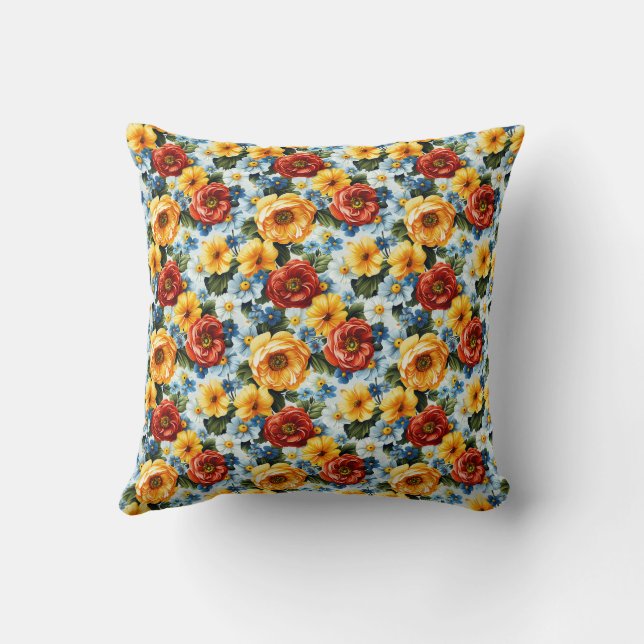 Romantic Floral with Summer Garden Design Throw Pillow (Back)