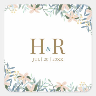 Romantic floral wreath wedding square sticker