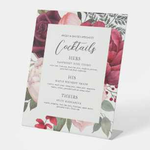 Romantic Florals Bridal Bouquet Ivory Bar Menu Pedestal Sign
