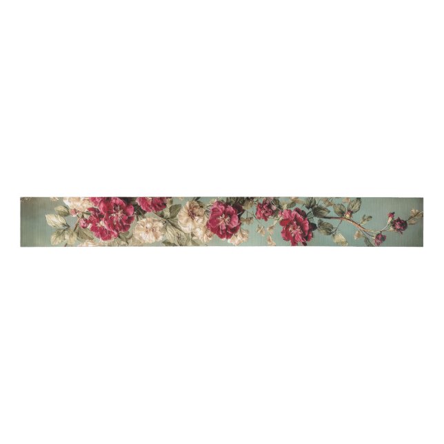 Romantic Florals & Drape, Crimson & Sage Green Grosgrain Ribbon (Front)