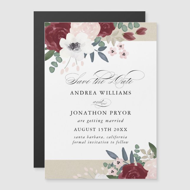 Romantic Florals, magnetic save the date Invitation (Front/Back)